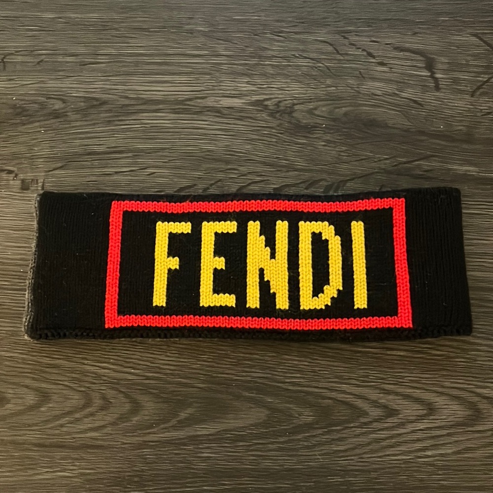 Wool headband with “Think Fendi” motif at exterior and tonal stitching